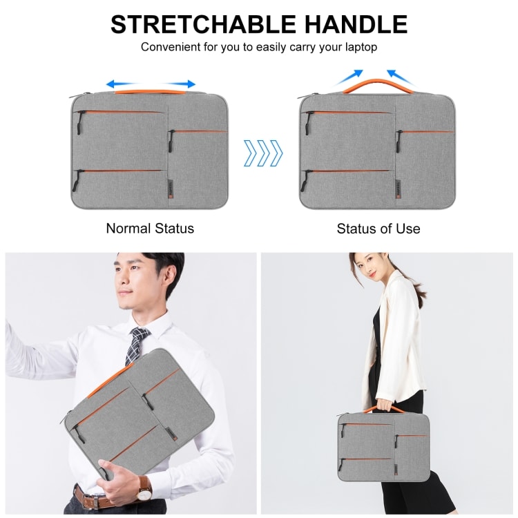 BOLSO PARA MACBOOK IMPERMEABLE CON BOLSILLOS GRIS CLARO 15