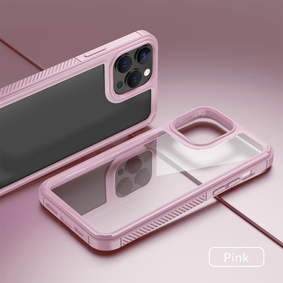 TRANSPARENTE + BORDE COLOR REFORZADA ROSADO IPHONE 14 PRO MAX3