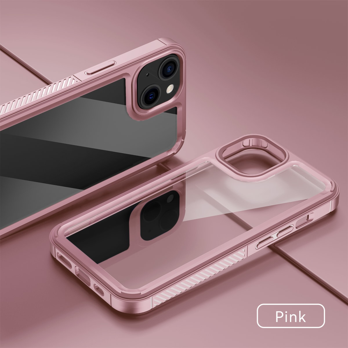 TRANSPARENTE + BORDE COLOR REFORZADA ROSADO IPHONE 144