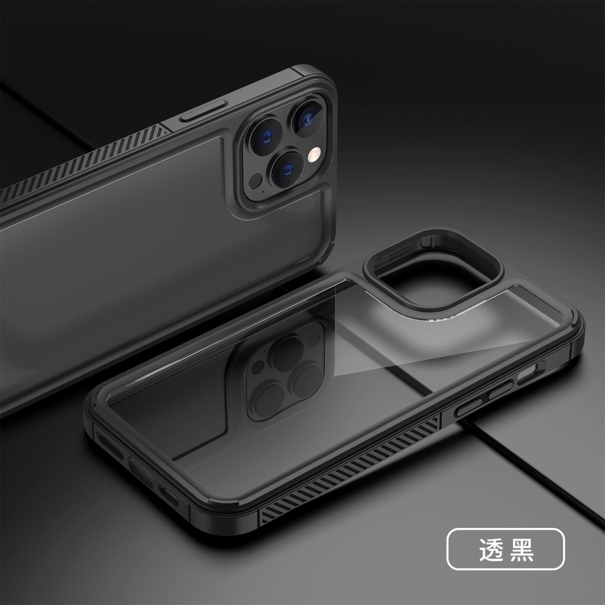 TRANSPARENTE + BORDE COLOR REFORZADA NEGRO IPHONE 14 PRO MAX3