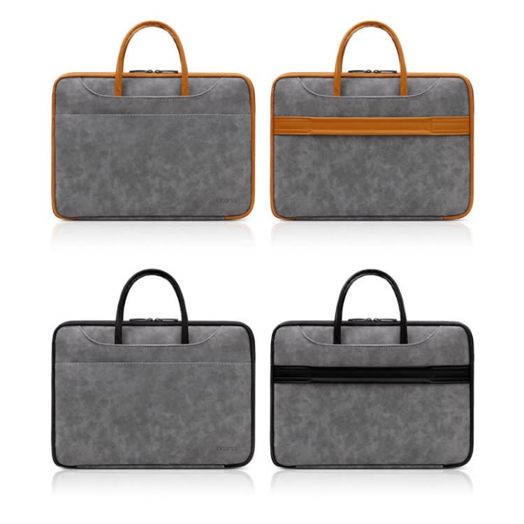 BOLSO PARA MACBOOK DE CUERO CON COMPARTIMIENTOS INTERNO GRIS OSCURO 13.3