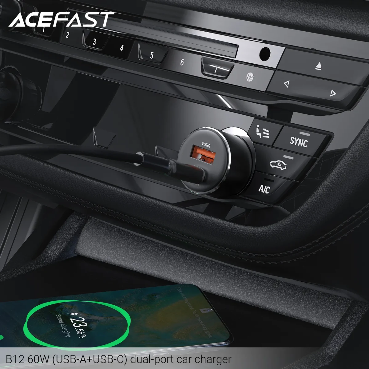 ENCHUFE DE VEHICULO 60W USB C + USB A (B12)1