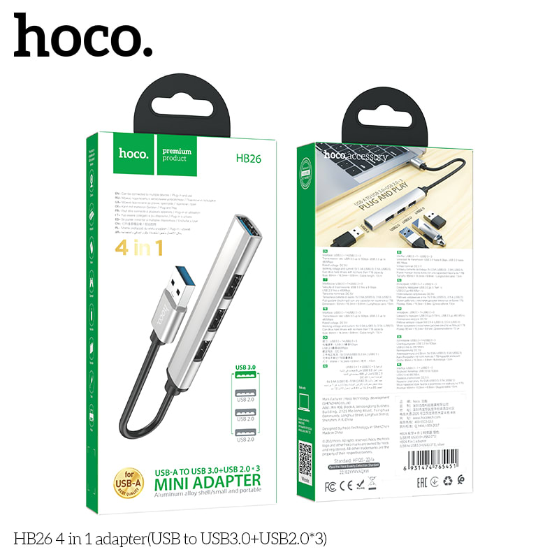HUB USB-A 4 en 1 (USB-A3.0+USB-A2.0*3 ) HB26-A4