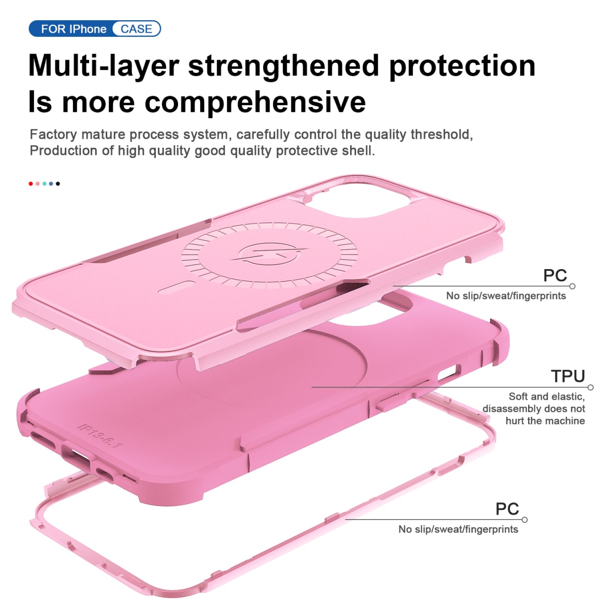 ANTIGOLPES 2 MAGSAFE ALTA PROTECCION ROSADO IPHONE 142