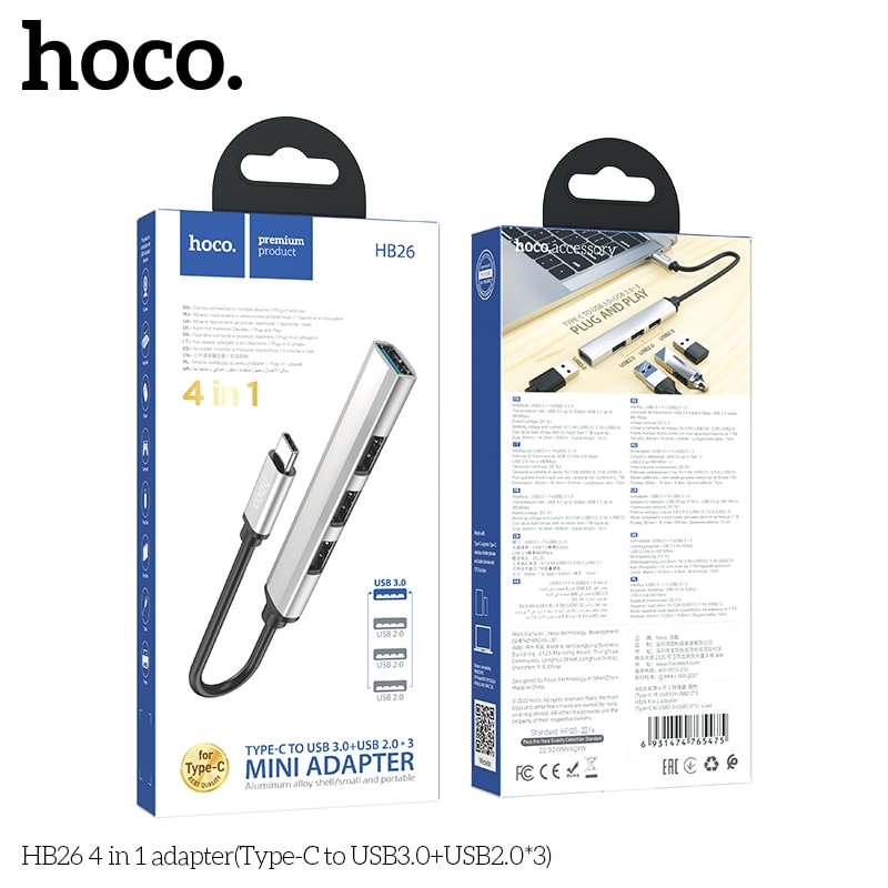 HUB USB-C 4 en 1 (USB-A3.0+USB-A2.0*3) HB26-C4