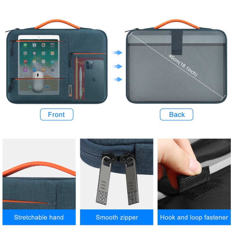 BOLSO PARA MACBOOK IMPERMEABLE CON BOLSILLOS AZUL MARINO 13.5