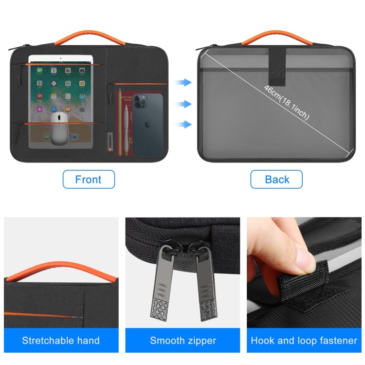 BOLSO PARA MACBOOK IMPERMEABLE CON BOLSILLOS NEGRO 13.5