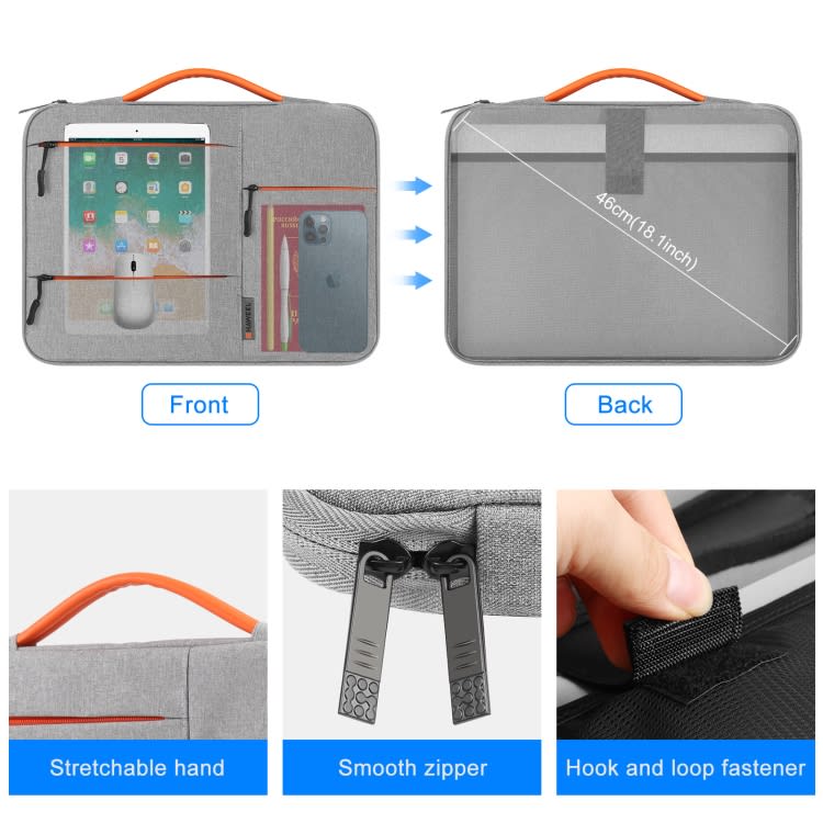BOLSO PARA MACBOOK IMPERMEABLE CON BOLSILLOS GRIS CLARO 13.5