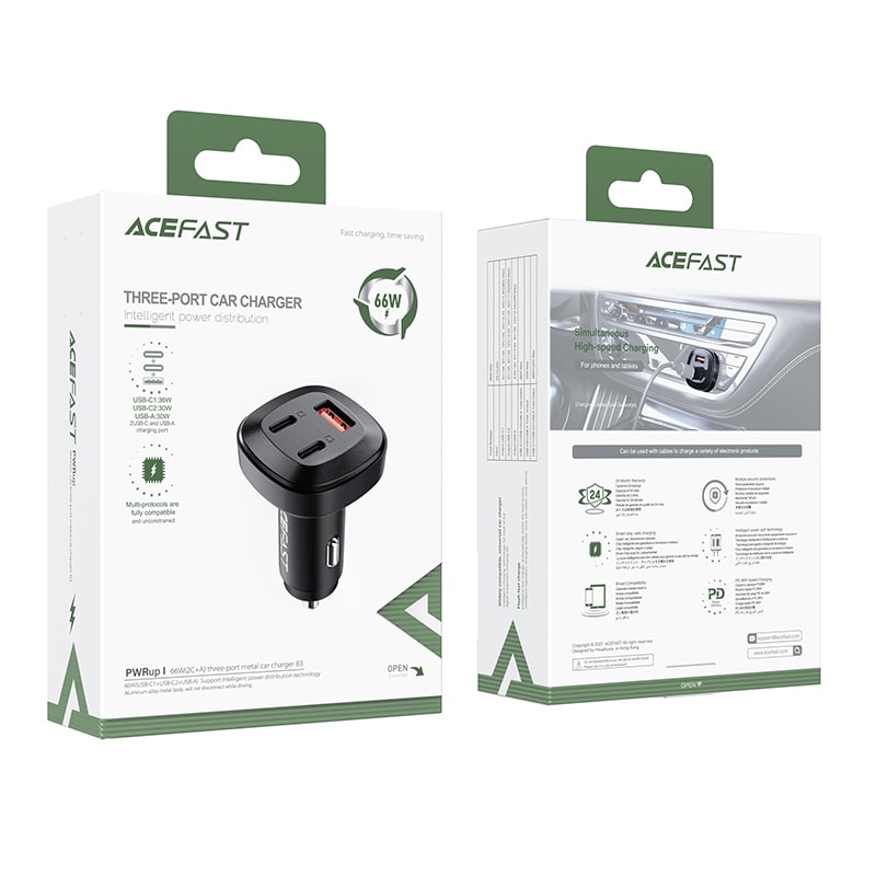 ENCHUFE AUTO 66W 2*USB-C + USB-A (B3)5