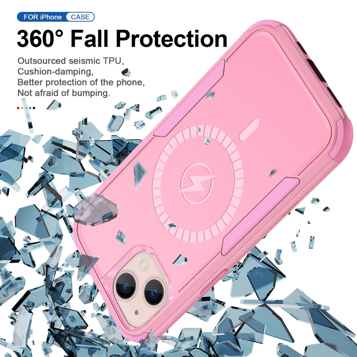 ANTIGOLPES 2 MAGSAFE ALTA PROTECCION ROSADO IPHONE 143