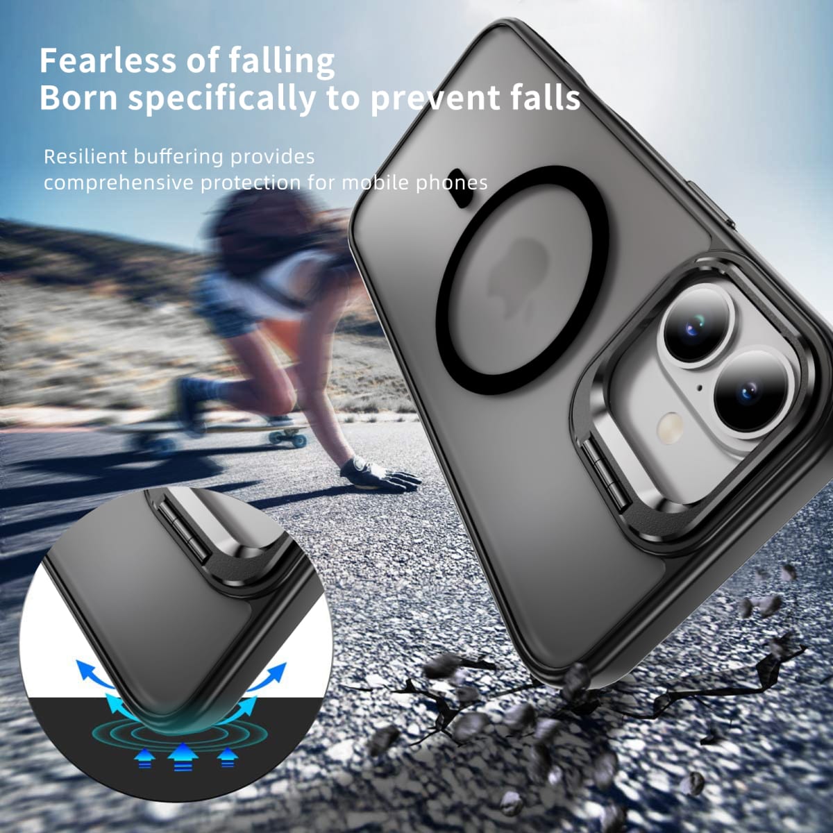 CARCASA MATE NEGRO CON SOPORTE METALICO EN CAMARA, MAGSAFE IPHONE 17 AIR4