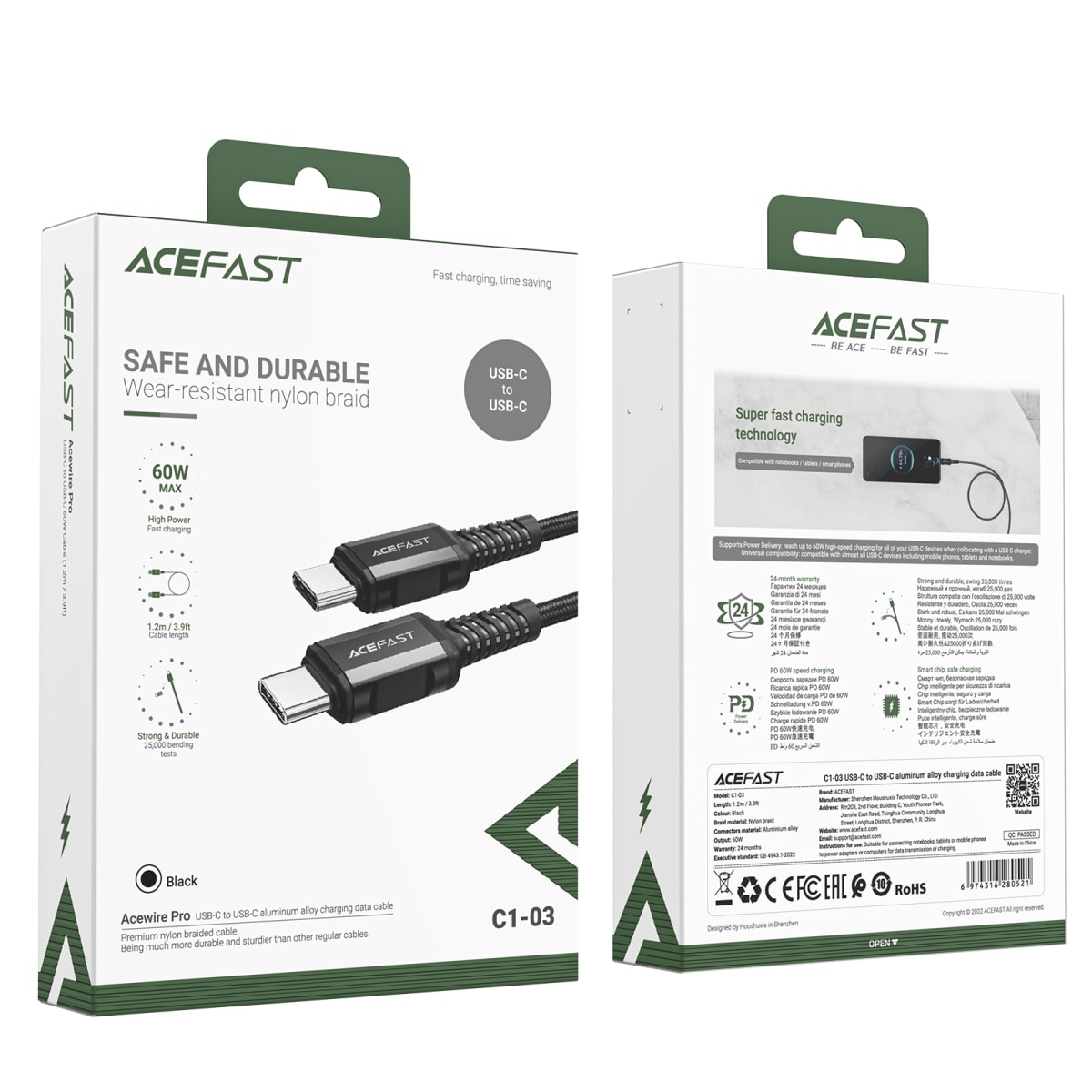 CABLE USB-C A USB-C 1.2M C1-03 CERTIFICADO MFI3