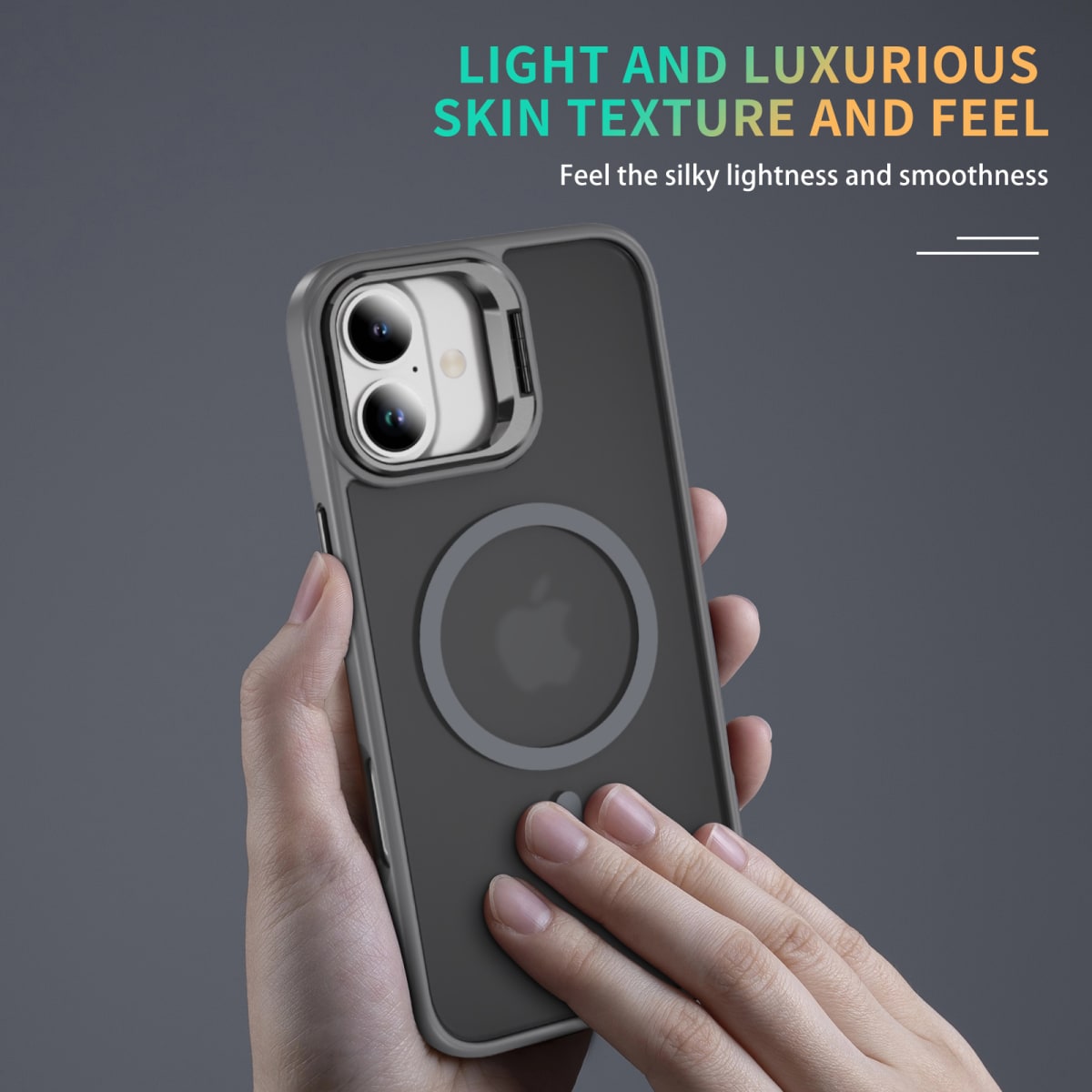 CARCASA MATE GRIS CON SOPORTE METALICO EN CAMARA, MAGSAFE IPHONE 17 PRO3