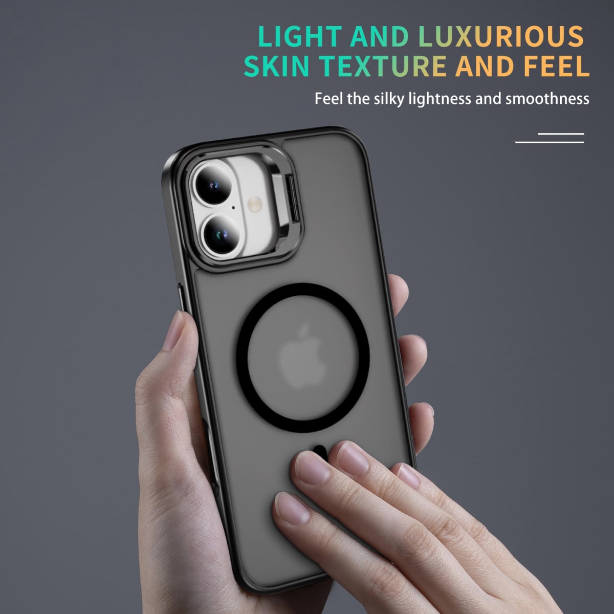 CARCASA MATE NEGRO CON SOPORTE METALICO EN CAMARA, MAGSAFE IPHONE 17 PRO MAX3