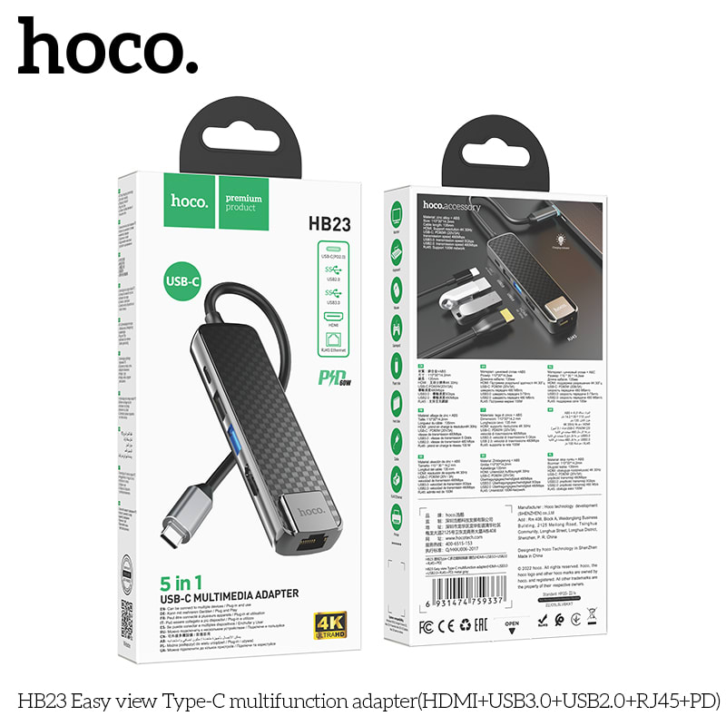SUPER HUB UBS-C (HDMI+USB-A3.0+USB-A2.0+RJ45(ETHERNET)+USB-C) HB237