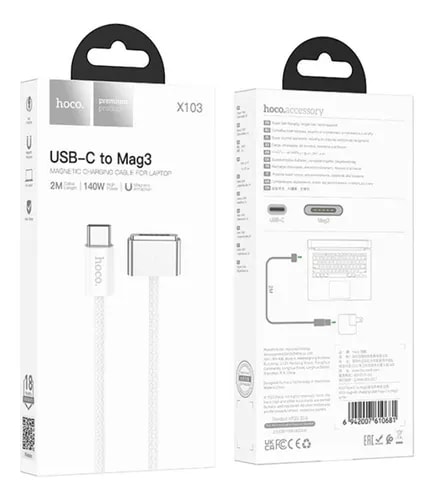CABLE USB-C A MAGSAFE 3 (MACBOOK) 2M, 140W, ENCORDONADO X1032