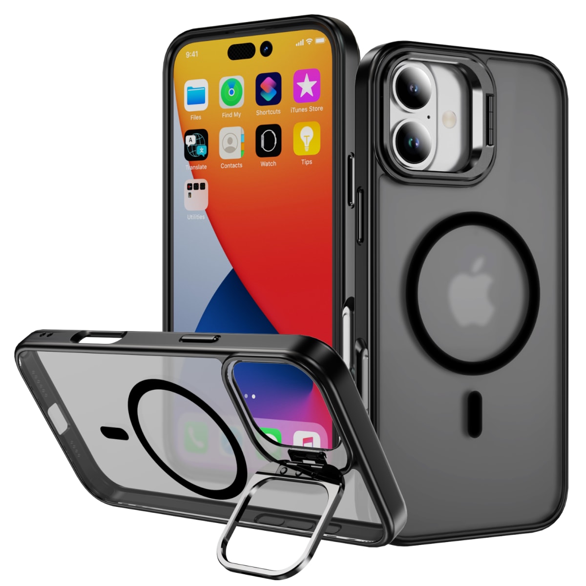 CARCASA MATE NEGRO CON SOPORTE METALICO EN CAMARA, MAGSAFE IPHONE 176