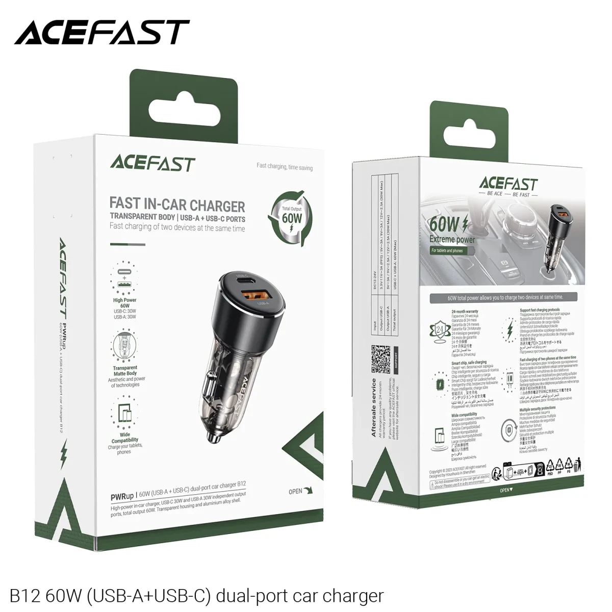 ENCHUFE DE VEHICULO 60W USB C + USB A (B12)4