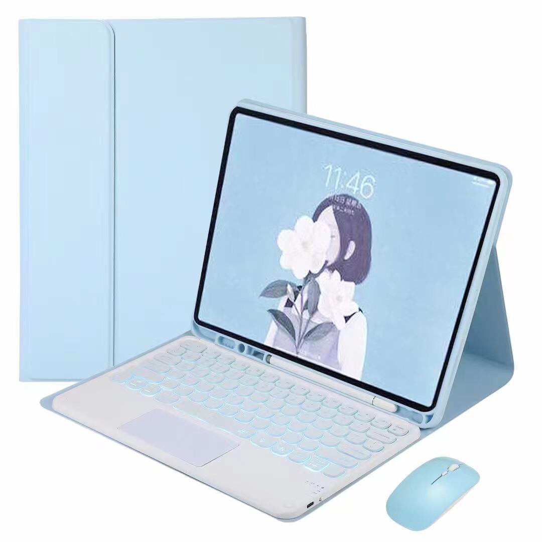 CARCASA IPAD CON TECLADO, CON LUZ  Y TOUCHPAD CELESTE IPAD AIR 4/5 10.91