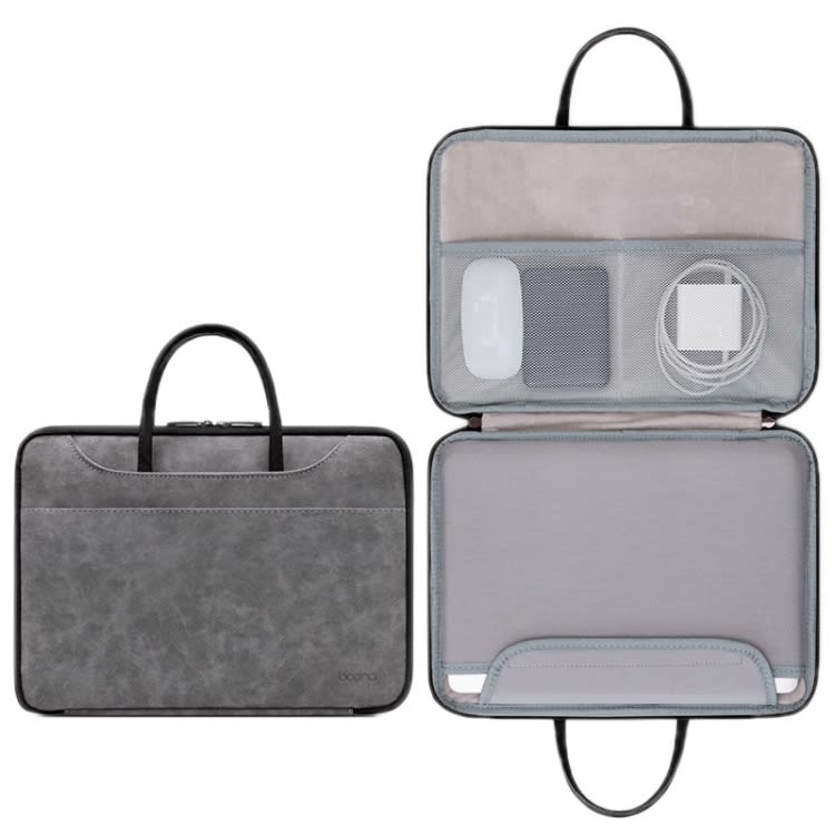 BOLSO PARA MACBOOK DE CUERO CON COMPARTIMIENTOS INTERNO GRIS OSCURO 13.3