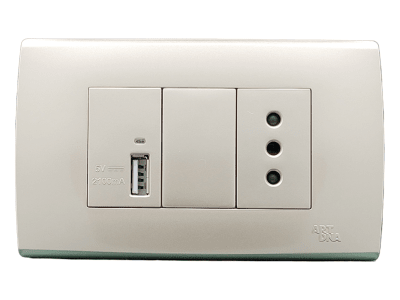 Armado - Tomacorriente 10A y Puerto USB 5V/2100mA. Dorado Serie A83