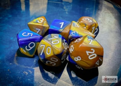 Set 7 Dados Gemini Blue-Gold/White