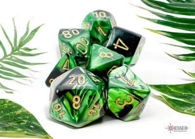Set 7 Dados Gemini Black-Green/Gold