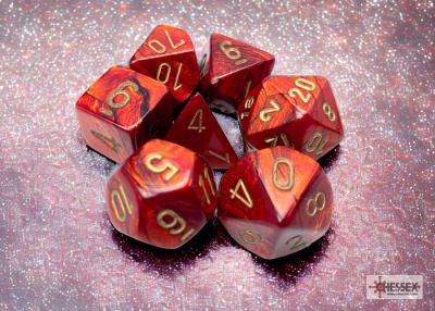 Set 7 Dados Scarab Scarlet/Gold