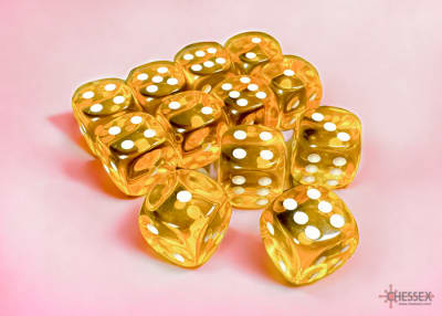 Set 12 Dados 16mm Translucent Yellow/White