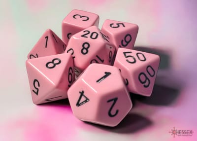 Set 7 Dados Opacos Pastel Pink/Black