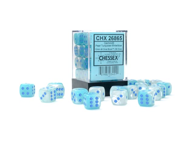 Set 12 Dados Gemini Pearl Turquoise- White/ Blue1