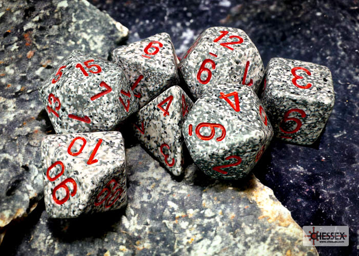 Polyhedral 7-Die Set Speckled Granite1