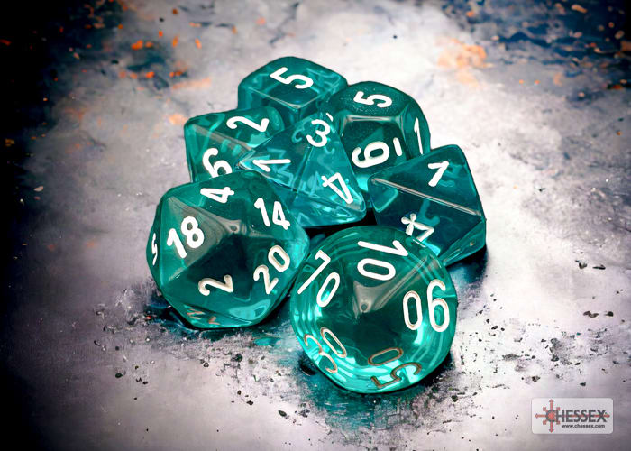 Set 7 Dados Translucent Teal/White1