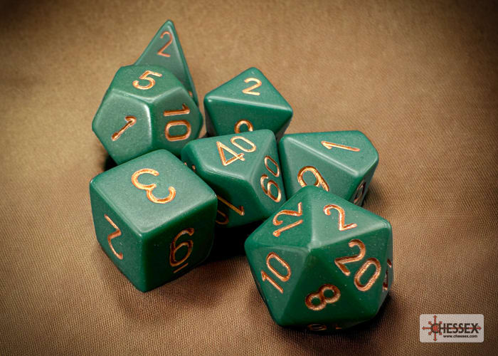Set 7 Dados Opacos Dusty Green/Copper1