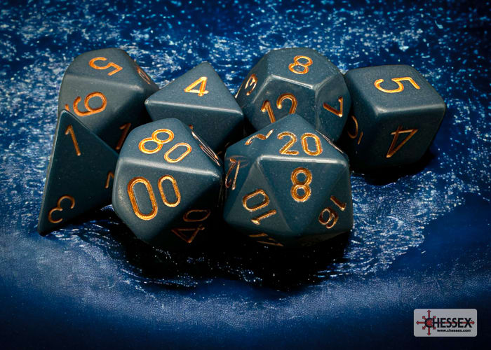 Set 7 Dados Opacos Dusty Blue/Copper1