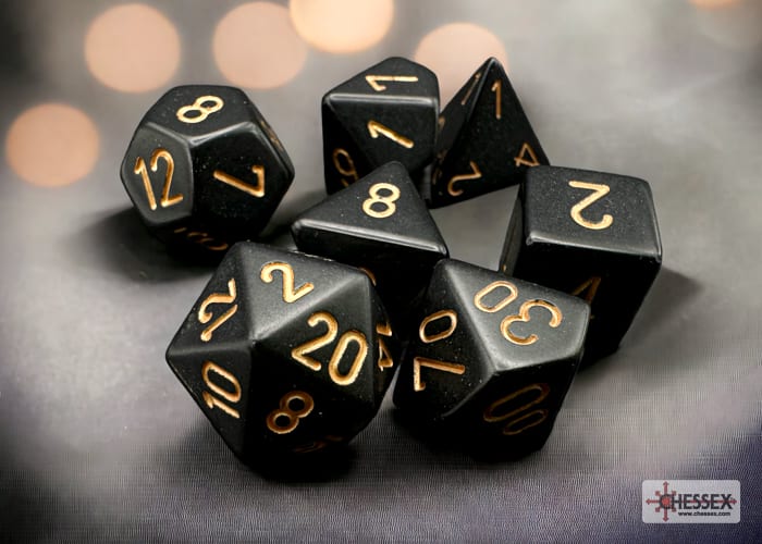 Set 7 Dados Opacos Black/Gold1
