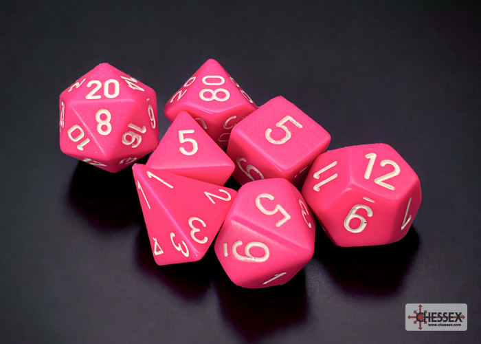 Set 7 Dados Opacos Pink/White1