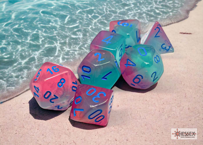 Set 7 Dados Gemini Gel Green-Pink/Blue1