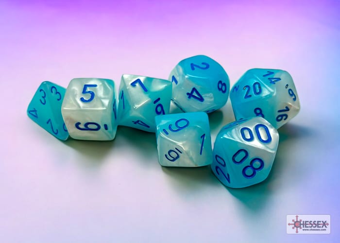 Set 7 Dados Gemini Pearl Turquoise-White/Blue1