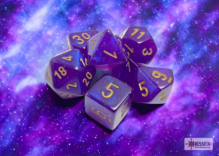 Set 7 Dados Borealis Royal Purple/Gold1