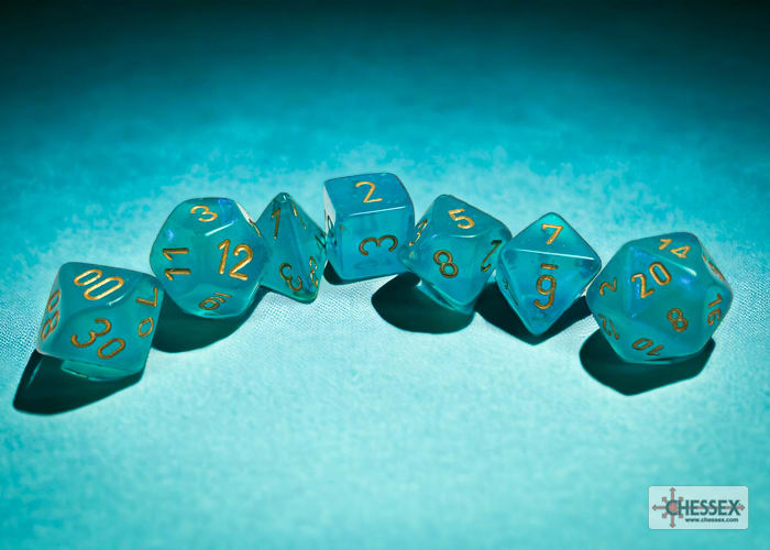 Set 7 Dados Borealis Teal/Gold1