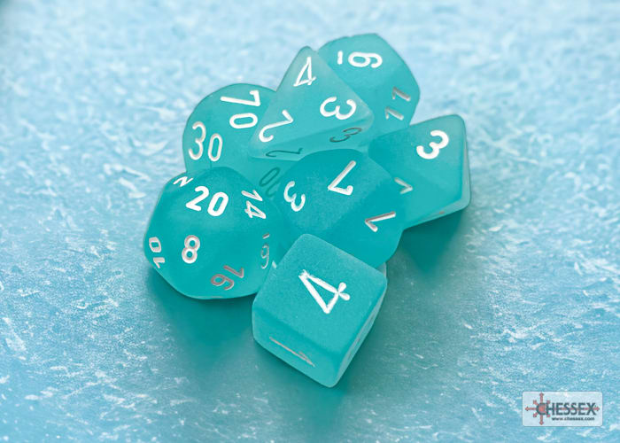 Set 7 Dados Frosted Teal/White1