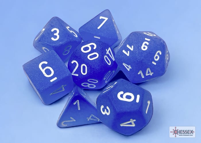 Set 7 Dados Frosted Blue/White1