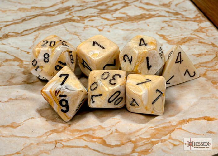 Set 7 Dados Marble Ivory/Black1