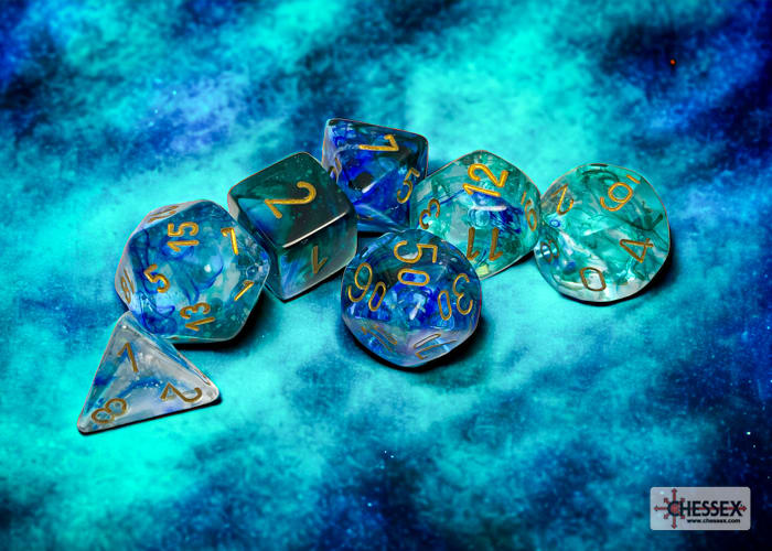Nebula Oceanic/Gold Polyhedral 7 Die Set1