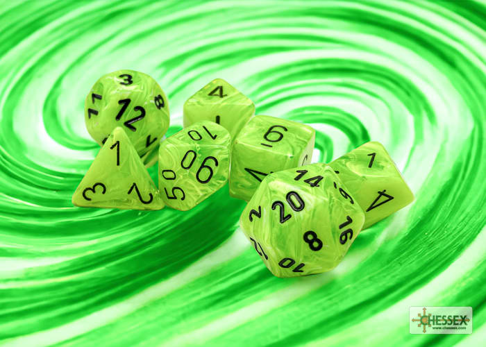 Set 7 Dados Vortex Bright Green/Black1