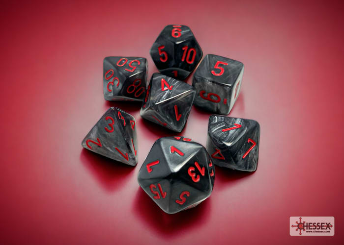 Set 7 Dados Velvet Black/Red1