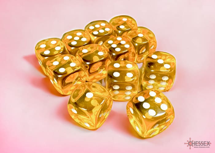 Set 12 Dados 16mm Translucent Yellow/White1