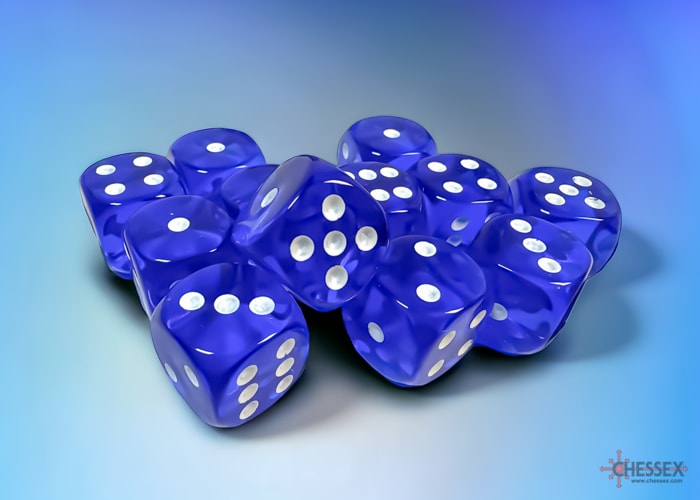 Set 12 Dados Translucent Blue/White1