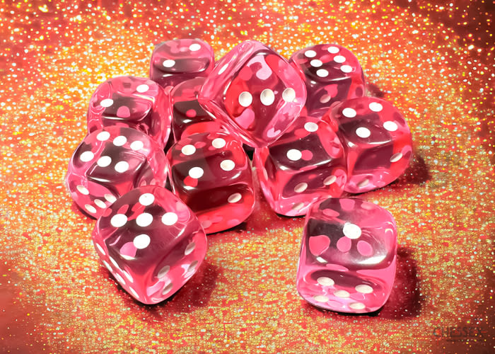 Set 12 Dados Translucent Pink/White1